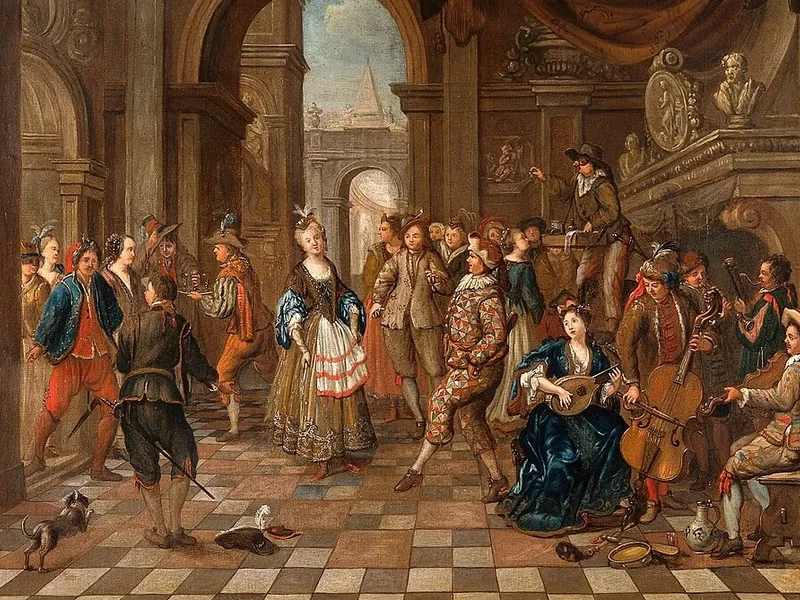 1669-Hendrick Govaerts - Una festa con musica e attori che intrattengono gli ospiti
